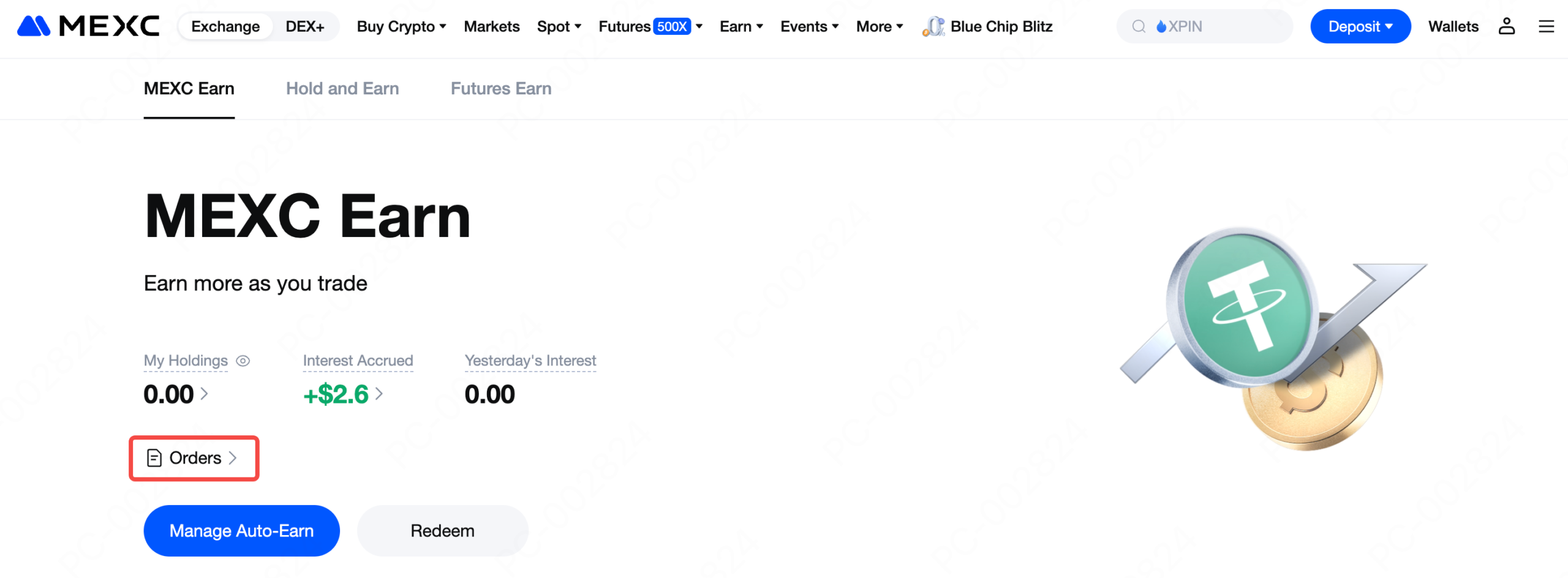 在您的訂單列表中找到想贖回的活期產品,點擊【贖回】,輸入數量即可,本金和利息會迅速返回您的現貨帳戶。