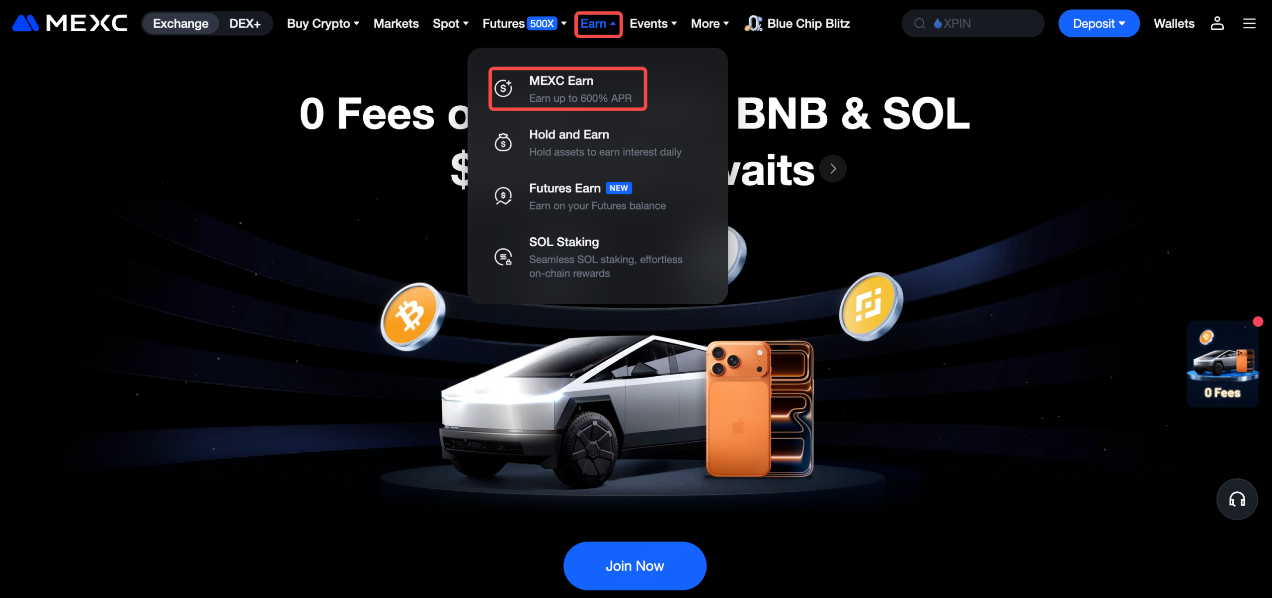 打開 MEXC官網並登錄您的個人賬號,在頂部導航欄【理財】中點擊【MEXC 理財】。