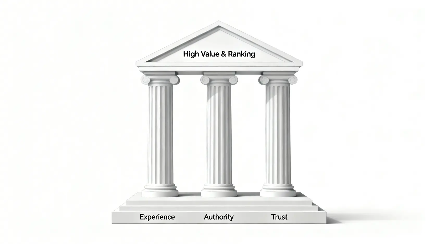 三大支柱支撐著高價值與排序的示意圖,三個支柱分別標示為經驗、權威、信任。