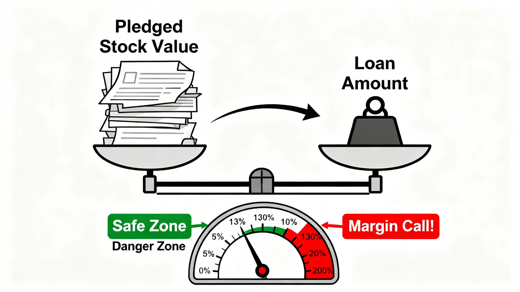 股票質押維持率風險示意圖,顯示股價下跌觸發追繳