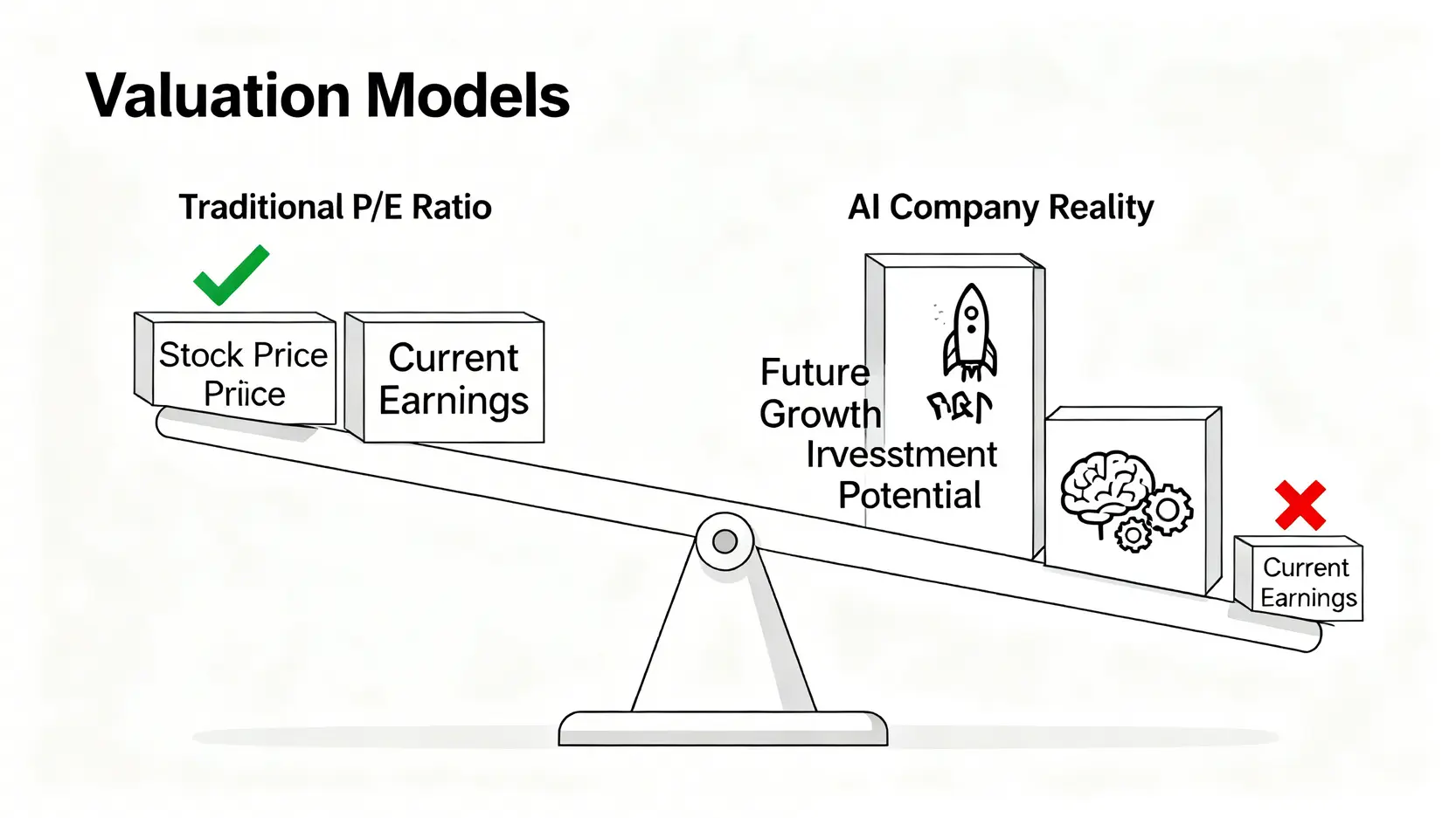 傳統本益比與AI公司估值模型的對比圖