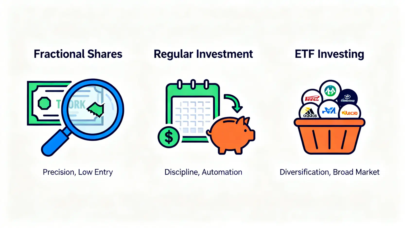 一張對比圖,展示投資輝達的三種替代方案:海外券商零股交易(精準打擊)、國內券商定期定額(紀律耕耘)和買進高含輝量ETF(生態系佈局)。