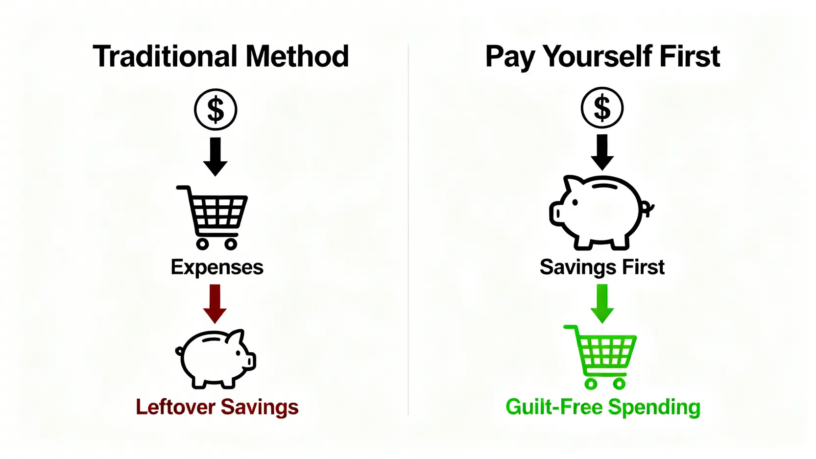 傳統預算法與反向預算法(優先付給自己)的現金流對比圖