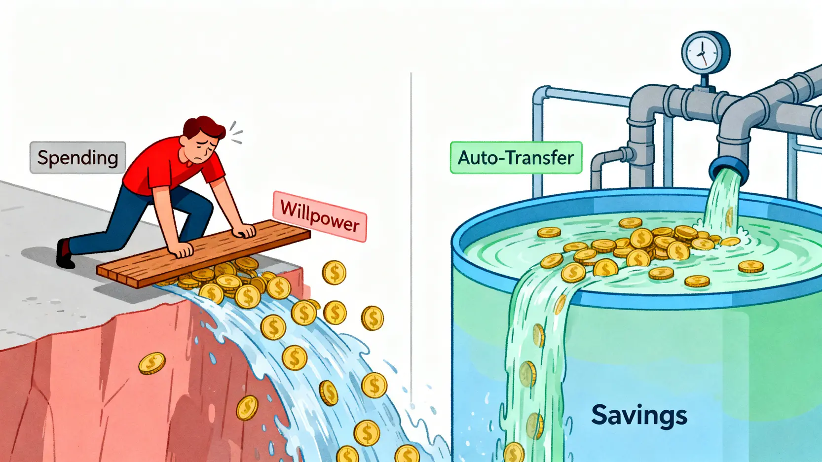 意志力對抗消費與自動化系統儲蓄的對比圖