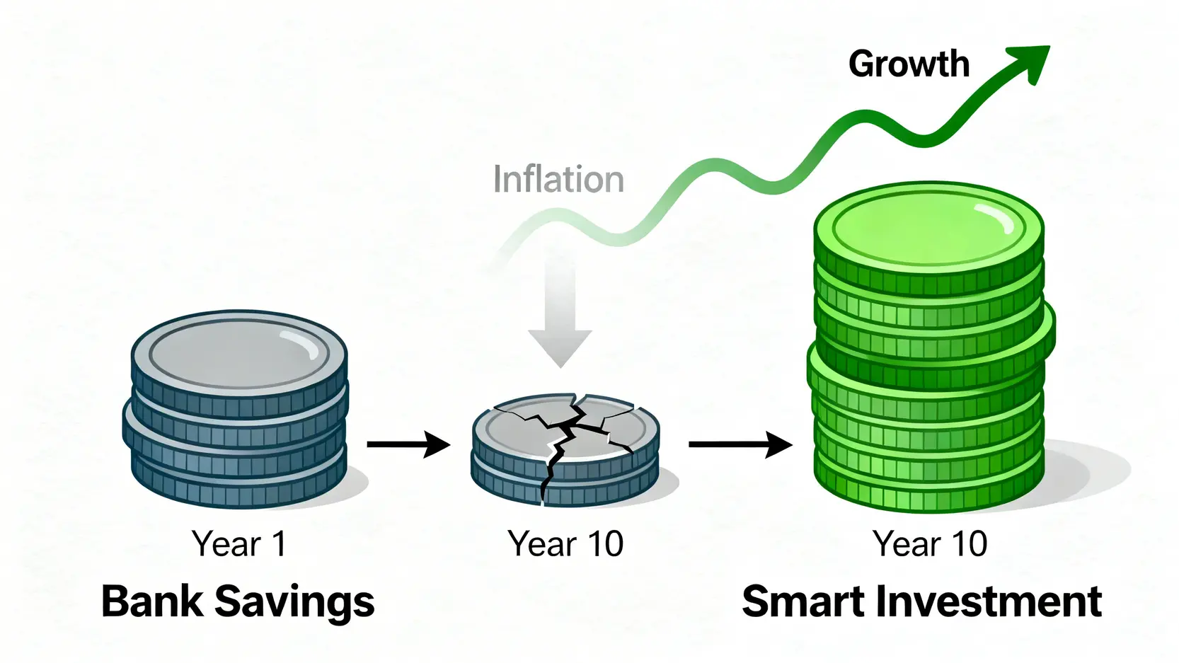 通膨下銀行存款與投資的購買力變化對比圖
