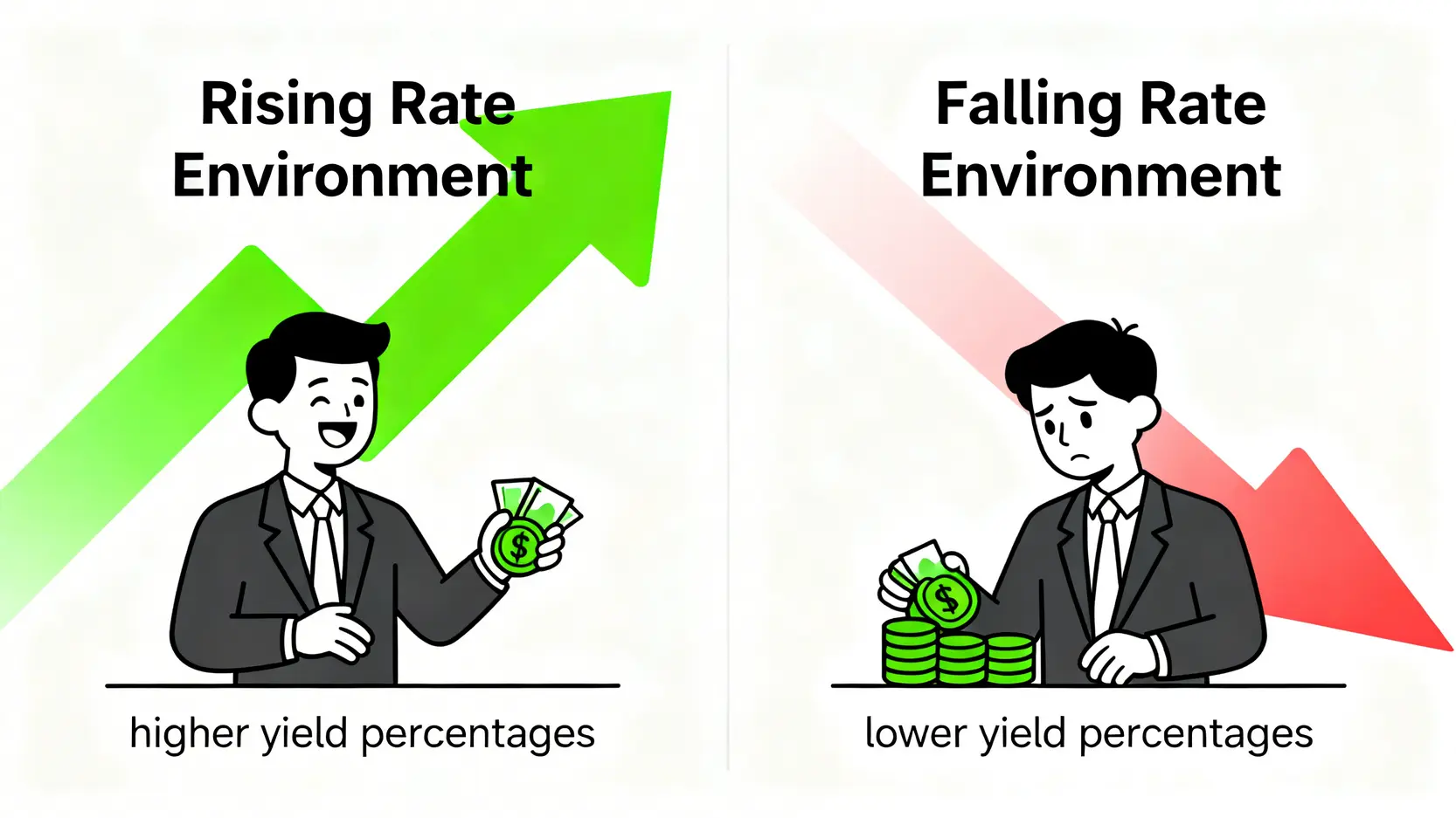 升息與降息環境下貨幣基金投資策略的對比圖