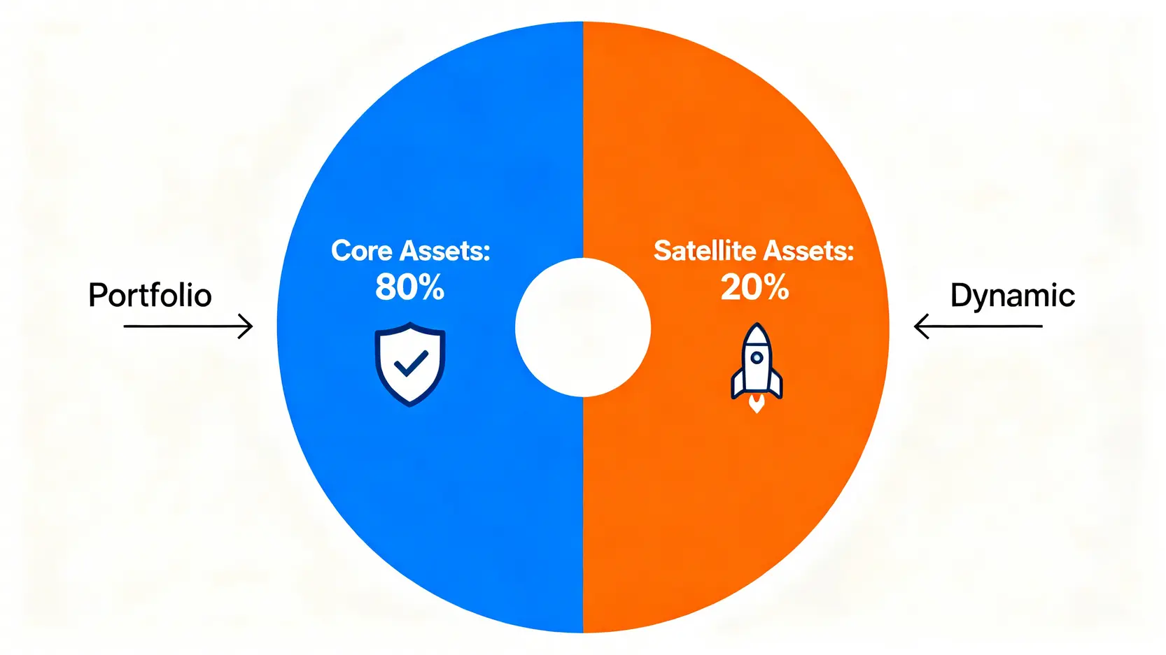 混合型投資策略的80/20資產配置圖,80%為核心資產,20%為衛星資產。