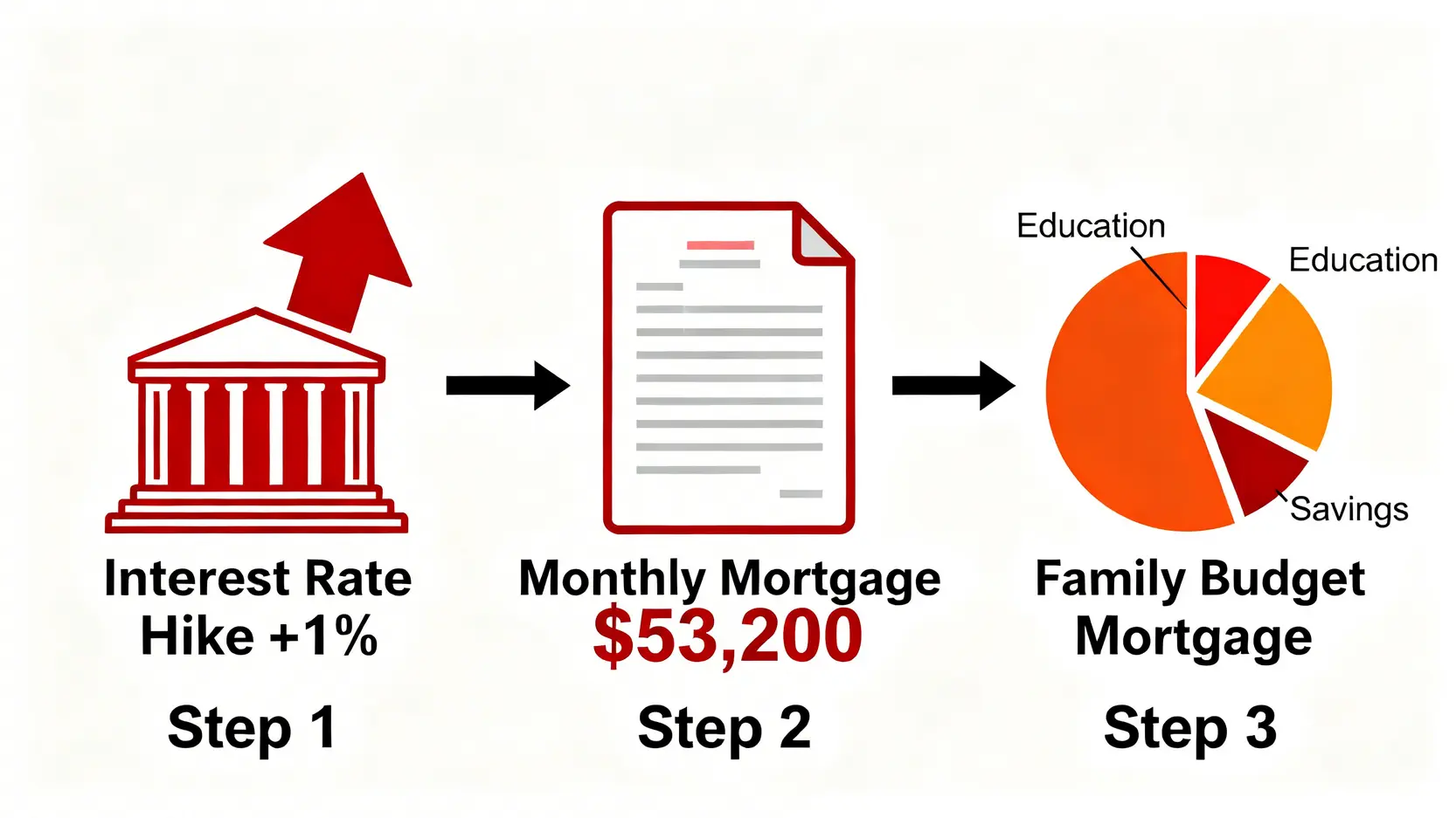 升息1%對家庭月付金影響的流程圖。