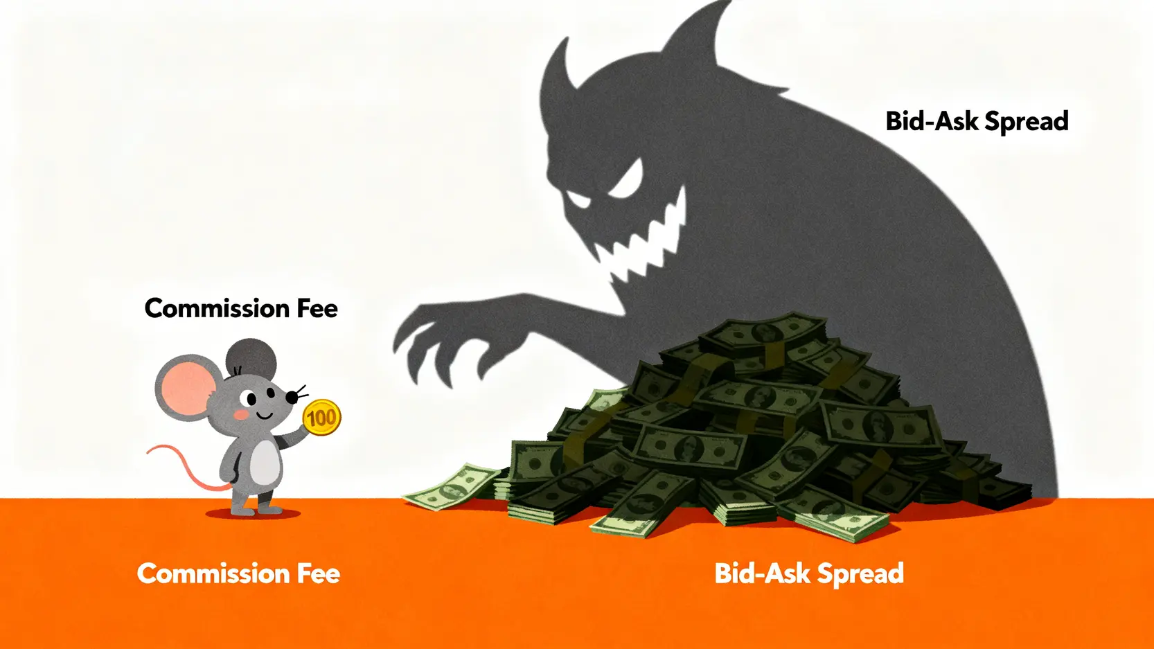 一張概念圖,顯示一筆小額的「手續費」和一筆巨大的「隱藏匯差成本」之間的對比,強調後者才是換匯的主要開銷。