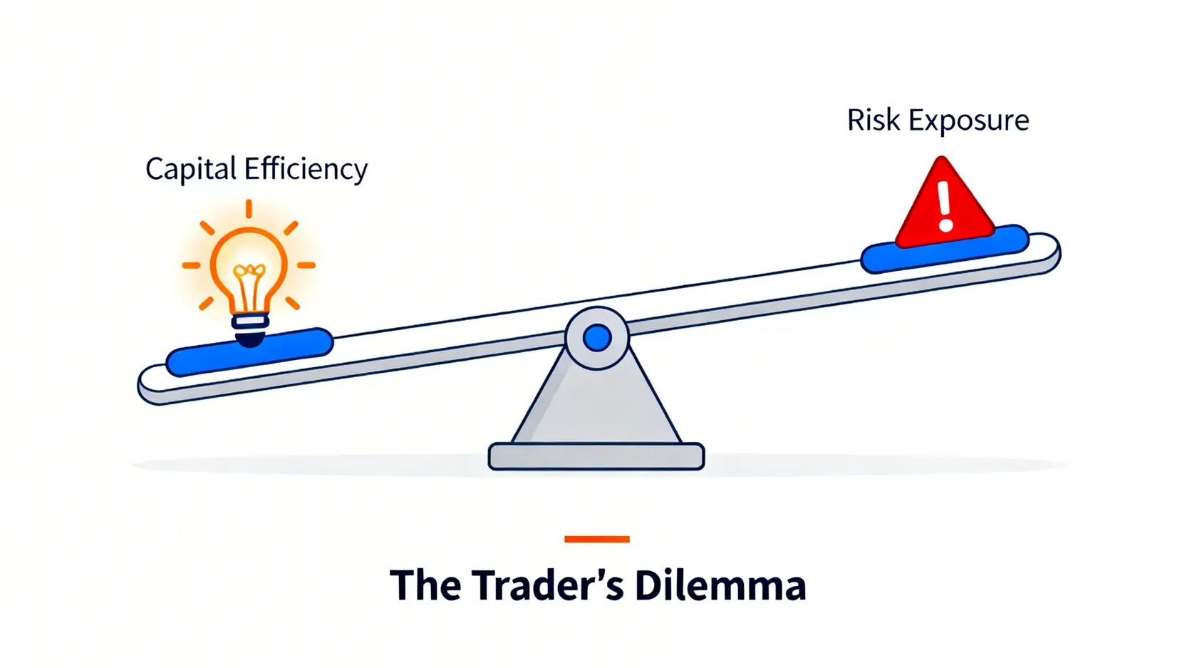 槓桿交易中的資金效率與風險暴露平衡示意圖。