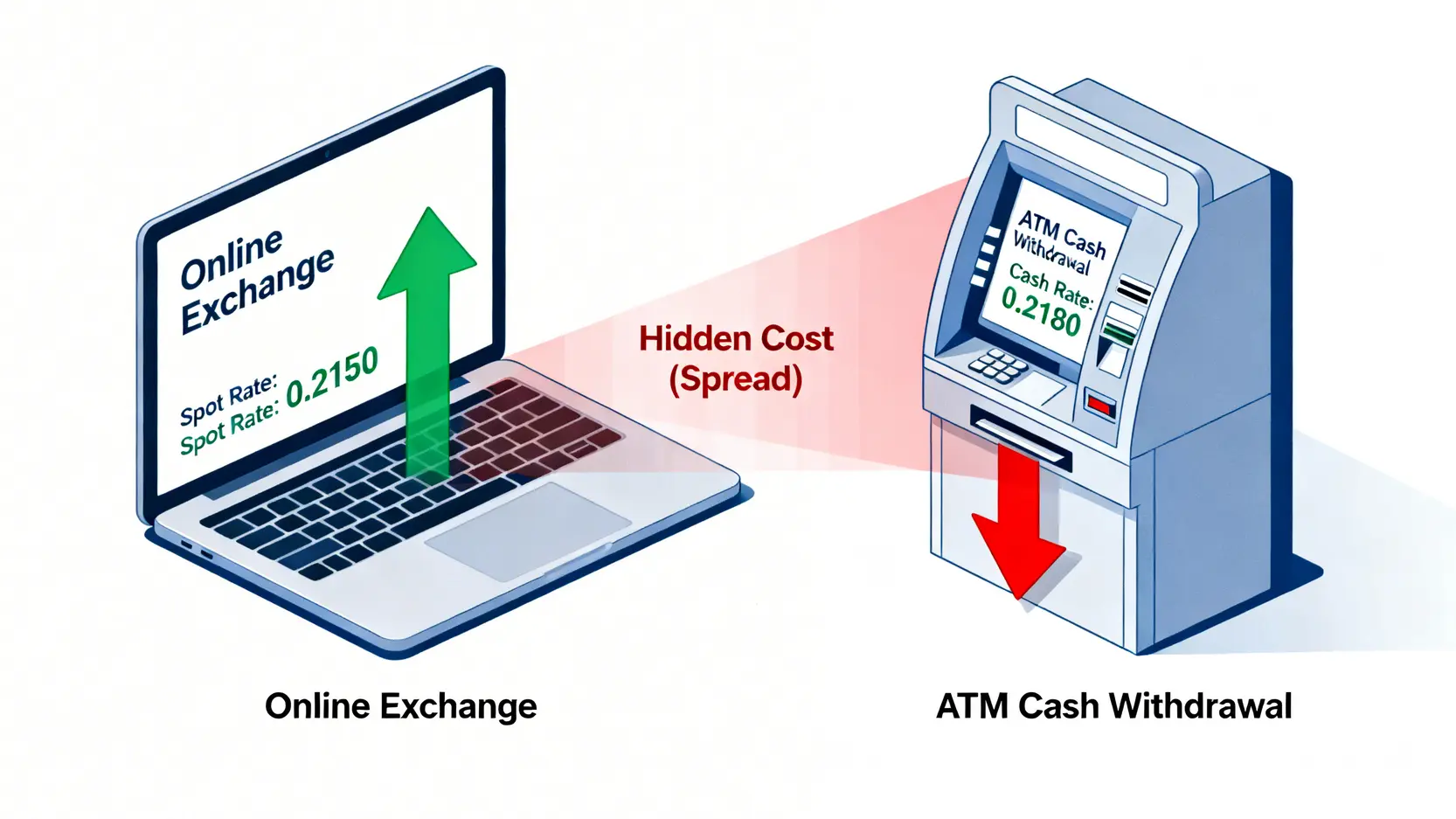 一張圖解釋即期匯率與現鈔匯率的差別,以及其中隱藏的價差成本。